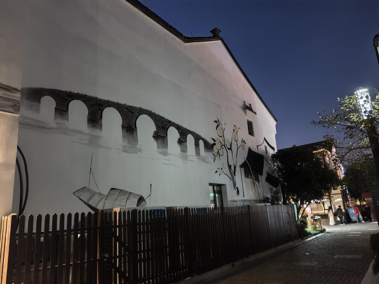 大运河文化展陈馆建筑外墙桥梁与荷花主题墙绘